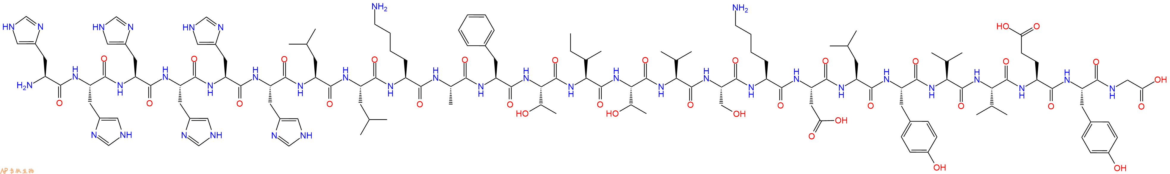 专肽生物产品H2N-His-His-His-His-His-His-Leu-Leu-Lys-Ala-Phe-Thr-Ile-Thr-Val-Ser-Lys-Asp-Leu-Tyr-Val-Val-Glu-Tyr-Gly-OH