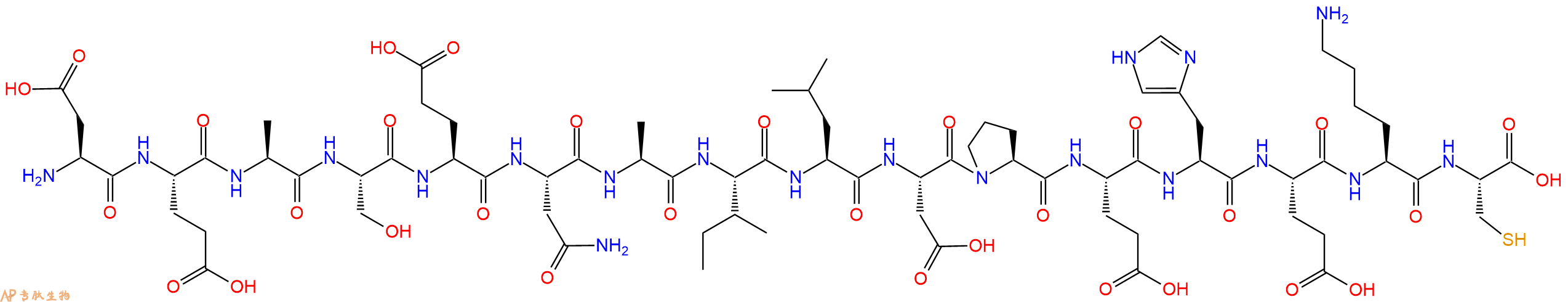 专肽生物产品H2N-Asp-Glu-Ala-Ser-Glu-Asn-Ala-Ile-Leu-Asp-Pro-Glu-His-Glu-Lys-Cys-OH