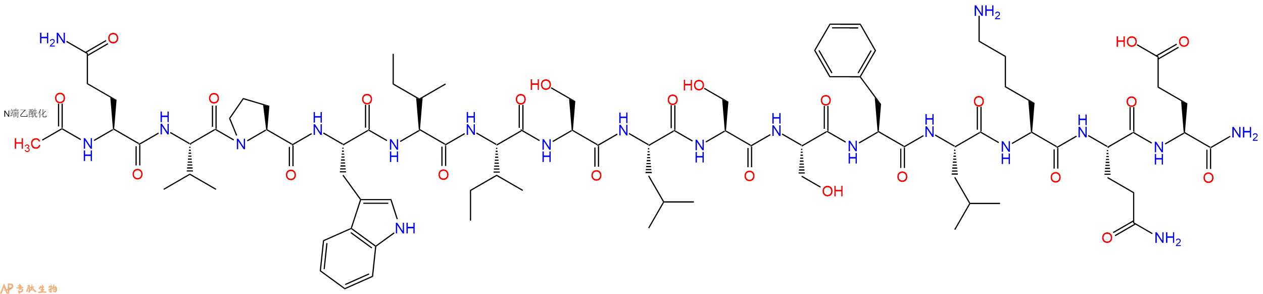 专肽生物产品Ac-Gln-Val-Pro-Trp-Ile-Ile-Ser-Leu-Ser-Ser-Phe-Leu-Lys-Gln-Glu-CONH2