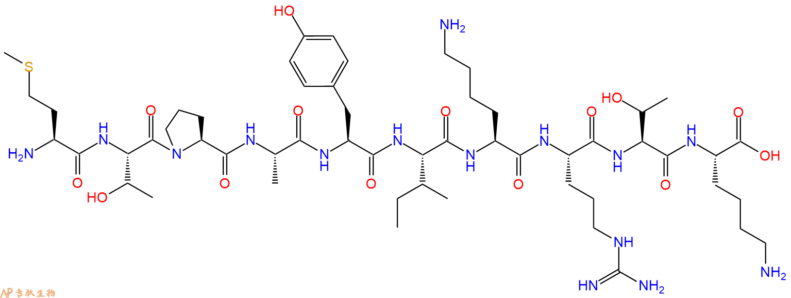 专肽生物产品H2N-Met-Thr-Pro-Ala-Tyr-Ile-Lys-Arg-Thr-Lys-OH