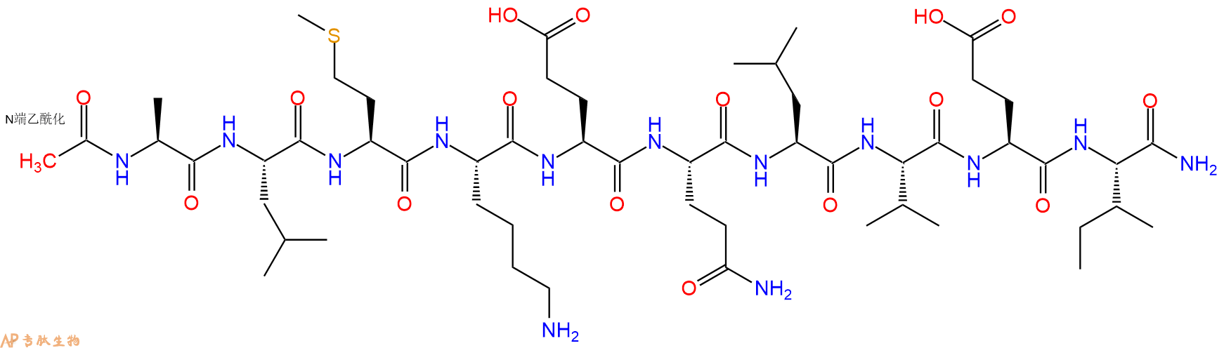 专肽生物产品Ac-Ala-Leu-Met-Lys-Glu-Gln-Leu-Val-Glu-Ile-CONH2