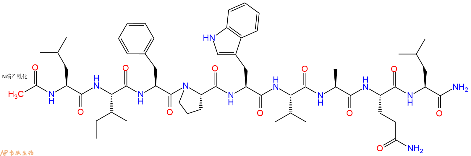 专肽生物产品Ac-Leu-Ile-Phe-Pro-Trp-Val-Ala-Gln-Leu-CONH2