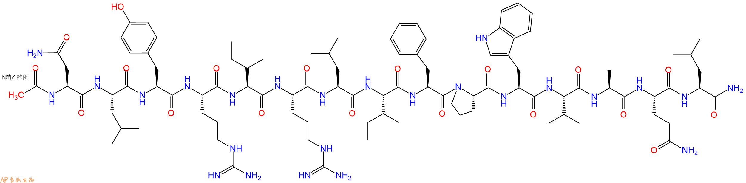 专肽生物产品Ac-Asn-Leu-Tyr-Arg-Ile-Arg-Leu-Ile-Phe-Pro-Trp-Val-Ala-Gln-Leu-CONH2
