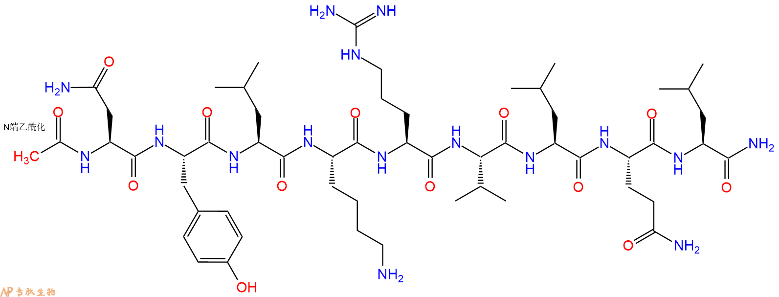 专肽生物产品Ac-Asn-Tyr-Leu-Lys-Arg-Val-Leu-Gln-Leu-CONH2