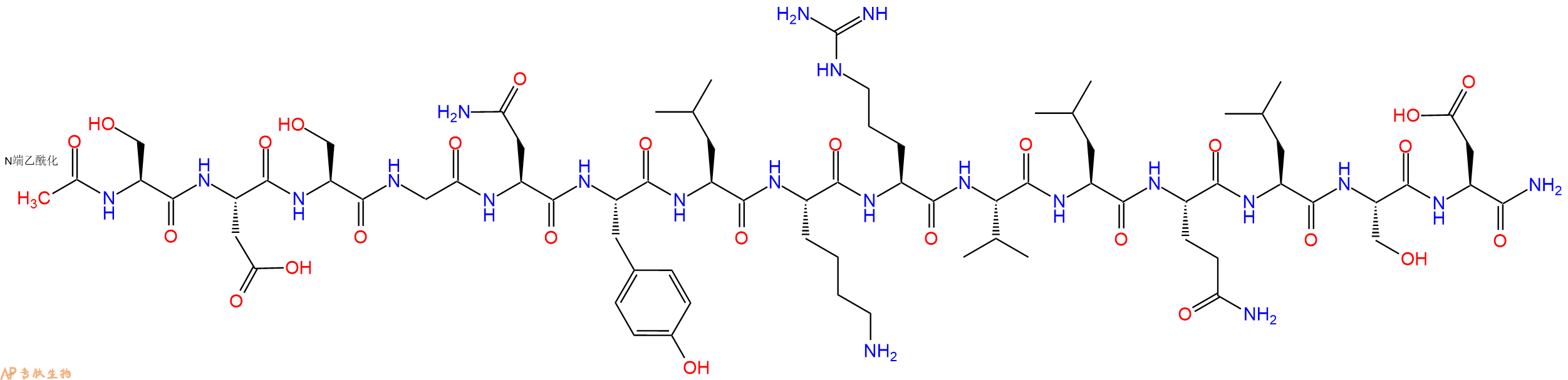 专肽生物产品Ac-Ser-Asp-Ser-Gly-Asn-Tyr-Leu-Lys-Arg-Val-Leu-Gln-Leu-Ser-Asp-CONH2