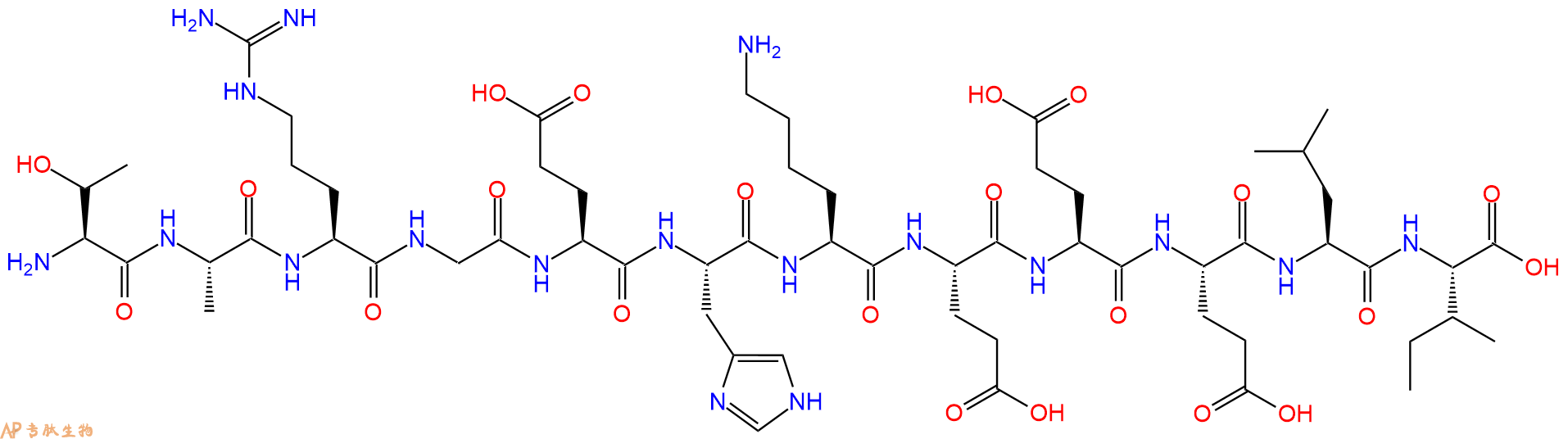 专肽生物产品H2N-Thr-Ala-Arg-Gly-Glu-His-Lys-Glu-Glu-Glu-Leu-Ile-OH