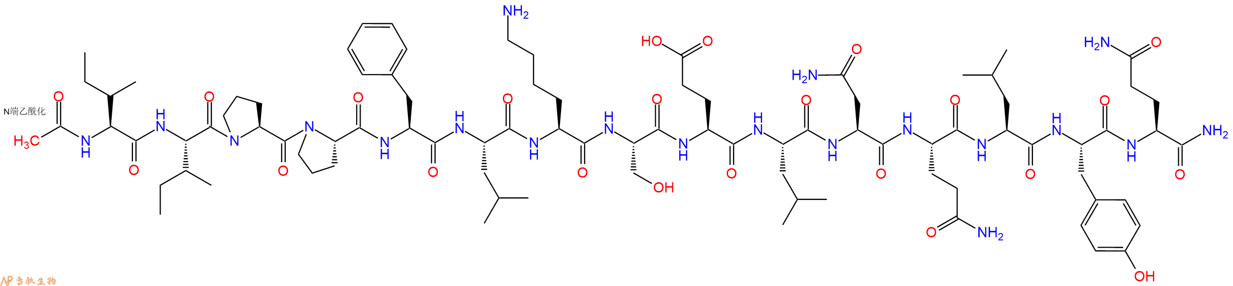 专肽生物产品Ac-Ile-Ile-Pro-Pro-Phe-Leu-Lys-Ser-Glu-Leu-Asn-Gln-Leu-Tyr-Gln-CONH2