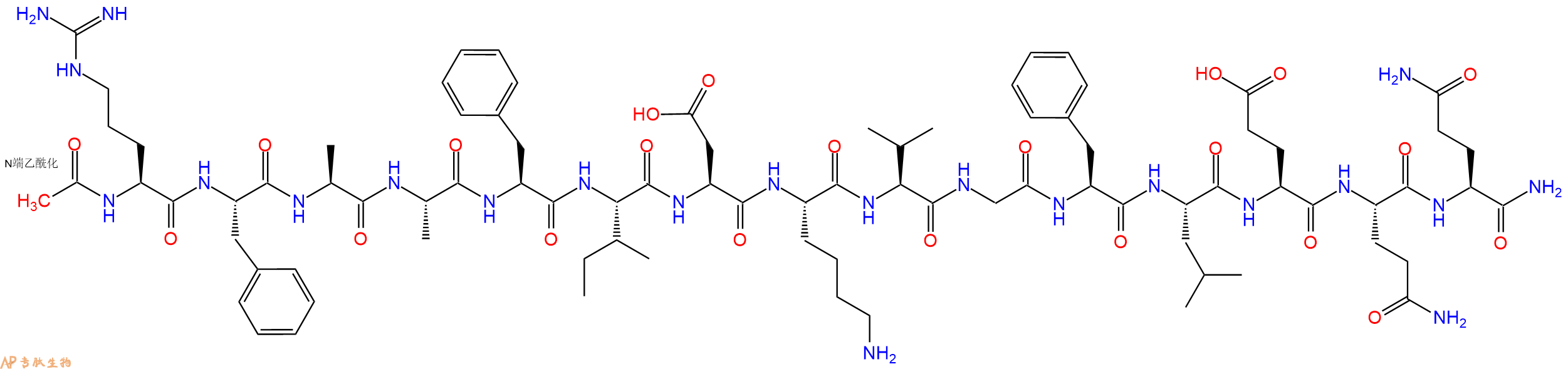 专肽生物产品Ac-Arg-Phe-Ala-Ala-Phe-Ile-Asp-Lys-Val-Gly-Phe-Leu-Glu-Gln-Gln-CONH2