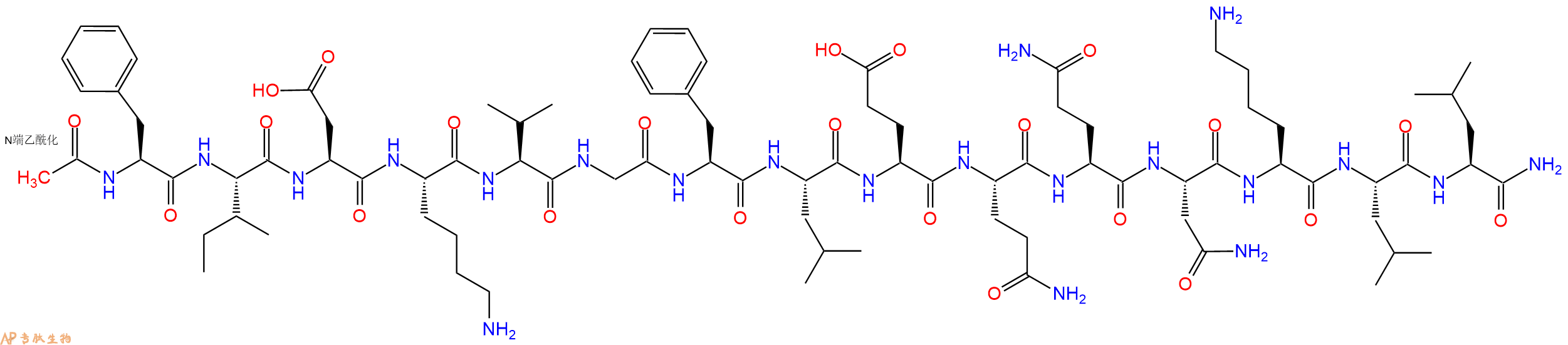 专肽生物产品Ac-Phe-Ile-Asp-Lys-Val-Gly-Phe-Leu-Glu-Gln-Gln-Asn-Lys-Leu-Leu-CONH2