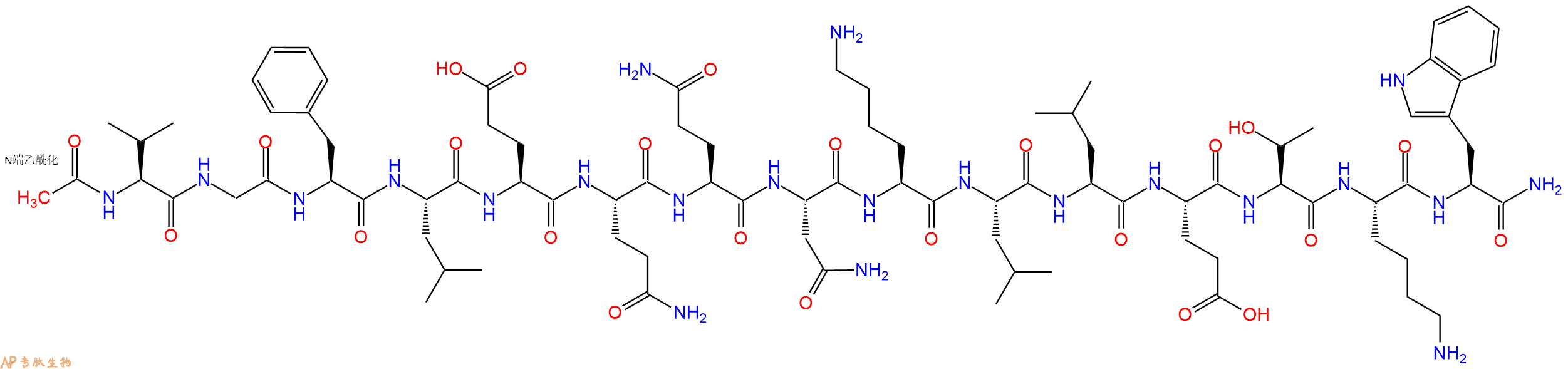 专肽生物产品Ac-Val-Gly-Phe-Leu-Glu-Gln-Gln-Asn-Lys-Leu-Leu-Glu-Thr-Lys-Trp-CONH2