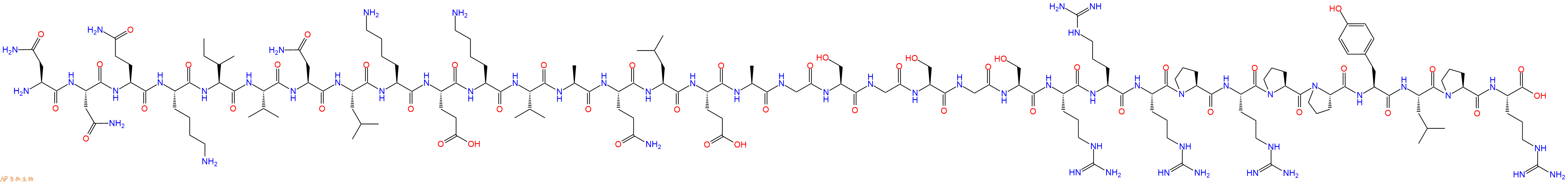 专肽生物产品H2N-Asn-Asn-Gln-Lys-Ile-Val-Asn-Leu-Lys-Glu-Lys-Val-Ala-Gln-Leu-Glu-Ala-Gly-Ser-Gly-Ser-Gly-Ser-Arg-Arg-Arg-Pro-Arg-Pro-Pro-Tyr-Leu-Pro-Arg-OH