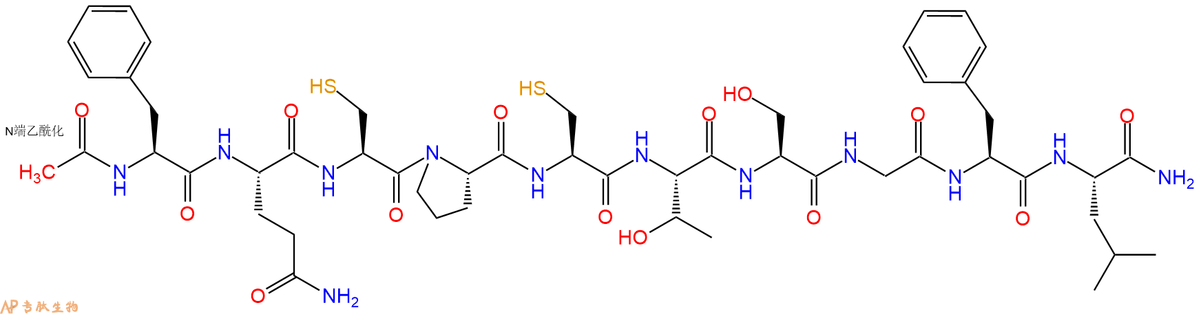 专肽生物产品Ac-Phe-Gln-Cys-Pro-Cys-Thr-Ser-Gly-Phe-Leu-CONH2