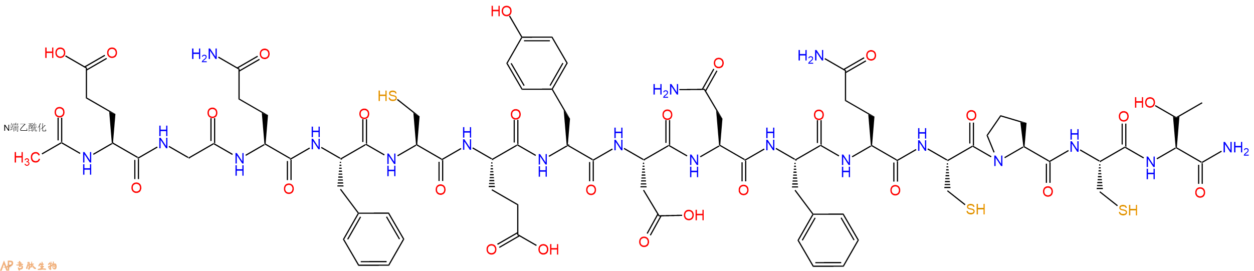 专肽生物产品Ac-Glu-Gly-Gln-Phe-Cys-Glu-Tyr-Asp-Asn-Phe-Gln-Cys-Pro-Cys-Thr-CONH2