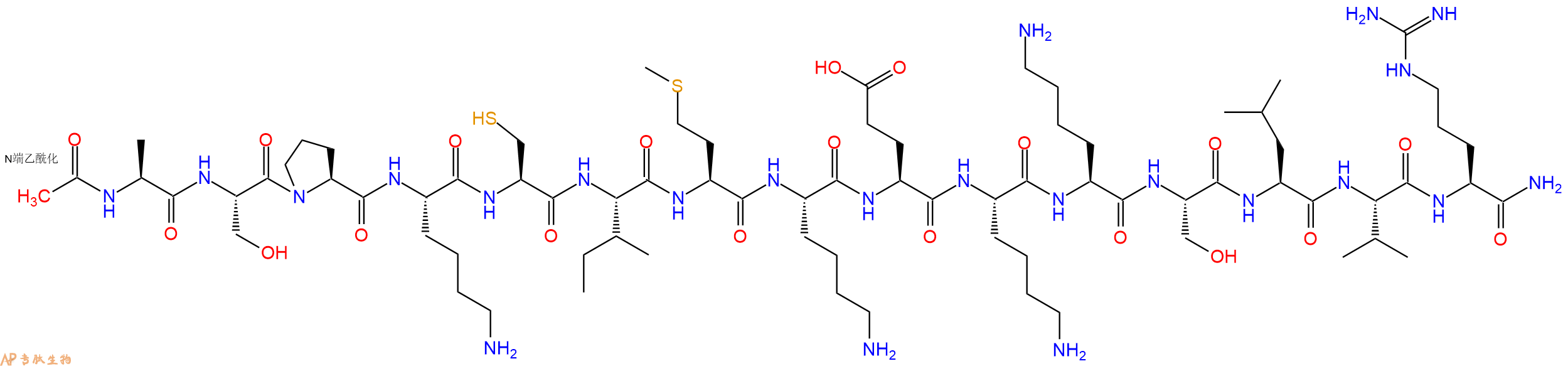 专肽生物产品Ac-Ala-Ser-Pro-Lys-Cys-Ile-Met-Lys-Glu-Lys-Lys-Ser-Leu-Val-Arg-CONH2
