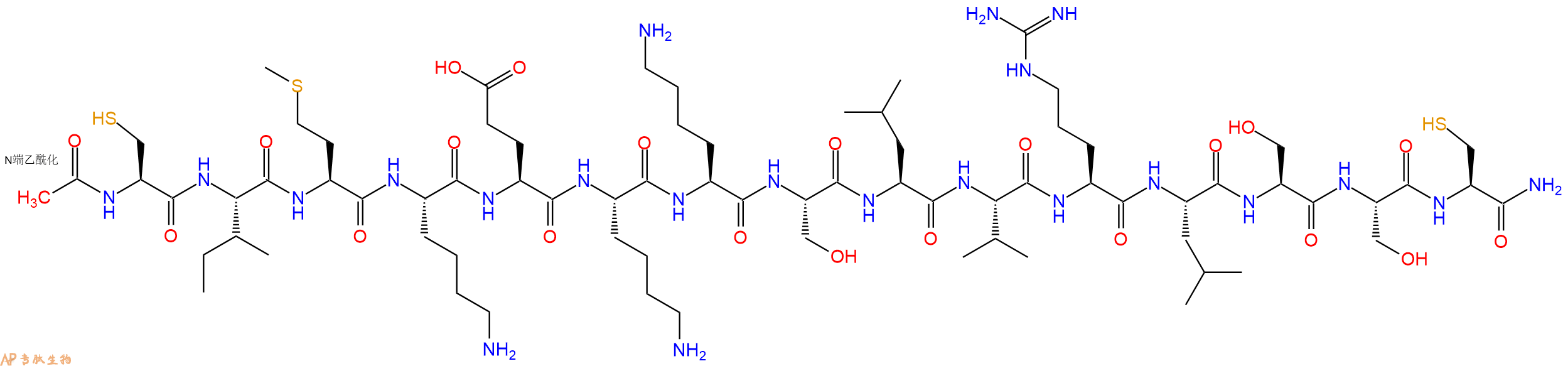 专肽生物产品Ac-Cys-Ile-Met-Lys-Glu-Lys-Lys-Ser-Leu-Val-Arg-Leu-Ser-Ser-Cys-CONH2