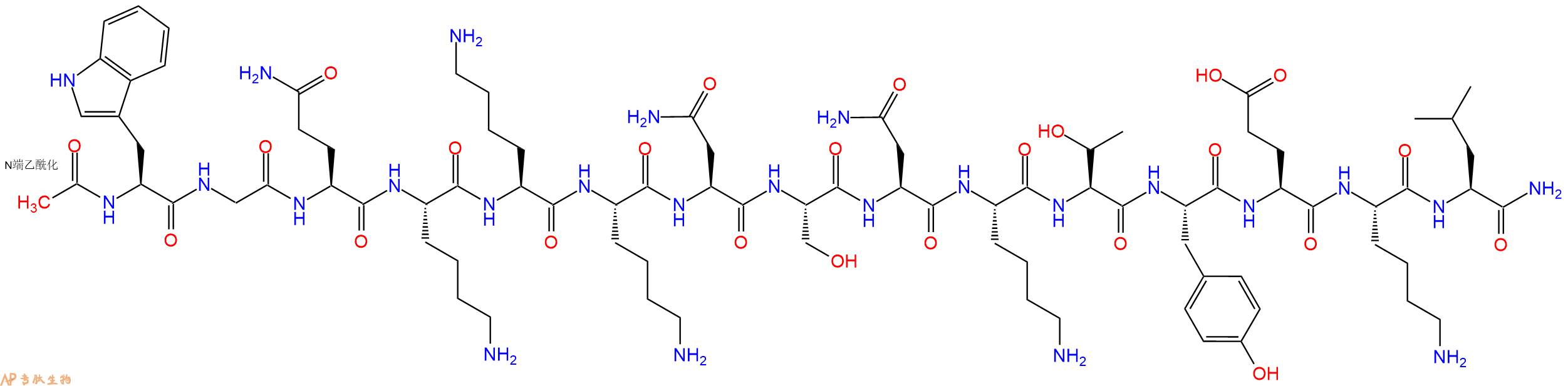 专肽生物产品Ac-Trp-Gly-Gln-Lys-Lys-Lys-Asn-Ser-Asn-Lys-Thr-Tyr-Glu-Lys-Leu-CONH2