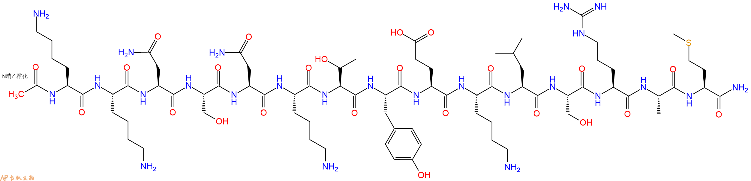 专肽生物产品Ac-Lys-Lys-Asn-Ser-Asn-Lys-Thr-Tyr-Glu-Lys-Leu-Ser-Arg-Ala-Met-CONH2