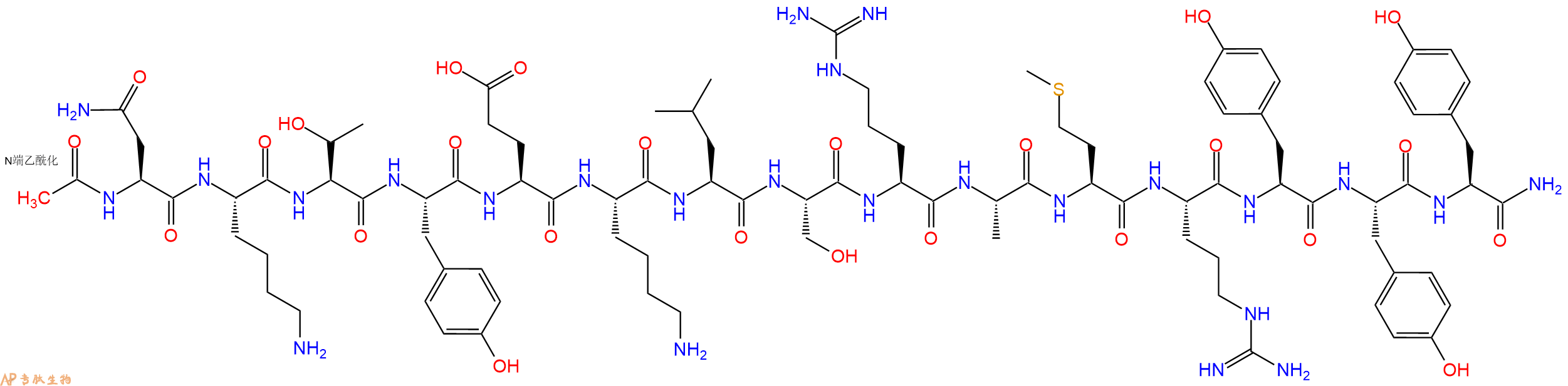 专肽生物产品Ac-Asn-Lys-Thr-Tyr-Glu-Lys-Leu-Ser-Arg-Ala-Met-Arg-Tyr-Tyr-Tyr-CONH2