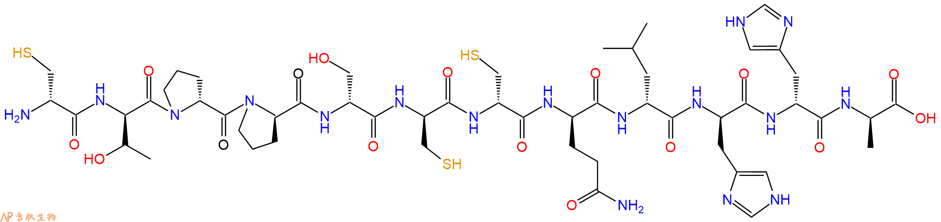 专肽生物产品H2N-DCys-DThr-DPro-DPro-DSer-DCys-DCys-DGln-DLeu-DHis-DHis-DAla-OH