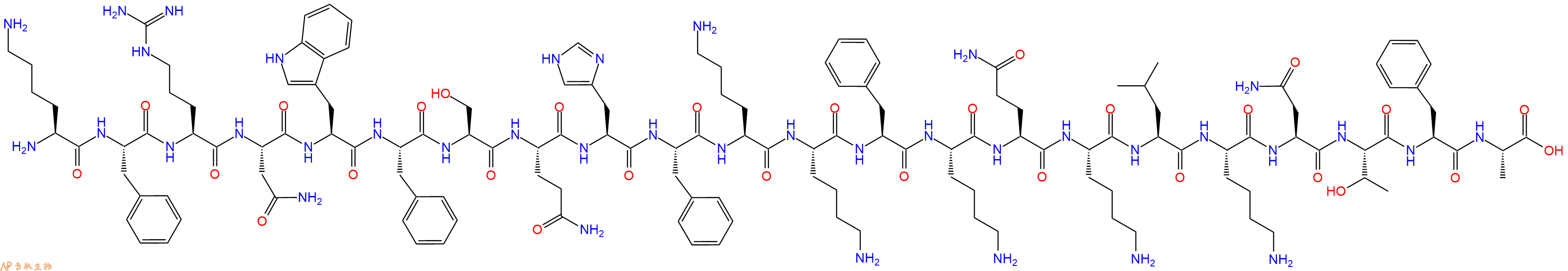 专肽生物产品H2N-Lys-Phe-Arg-Asn-Trp-Phe-Ser-Gln-His-Phe-Lys-Lys-Phe-Lys-Gln-Lys-Leu-Lys-Asn-Thr-Phe-Ala-OH