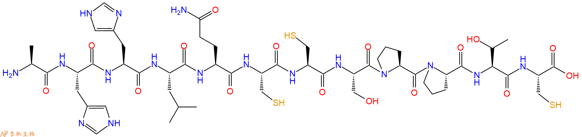 专肽生物产品H2N-Ala-His-His-Leu-Gln-Cys-Cys-Ser-Pro-Pro-Thr-Cys-OH
