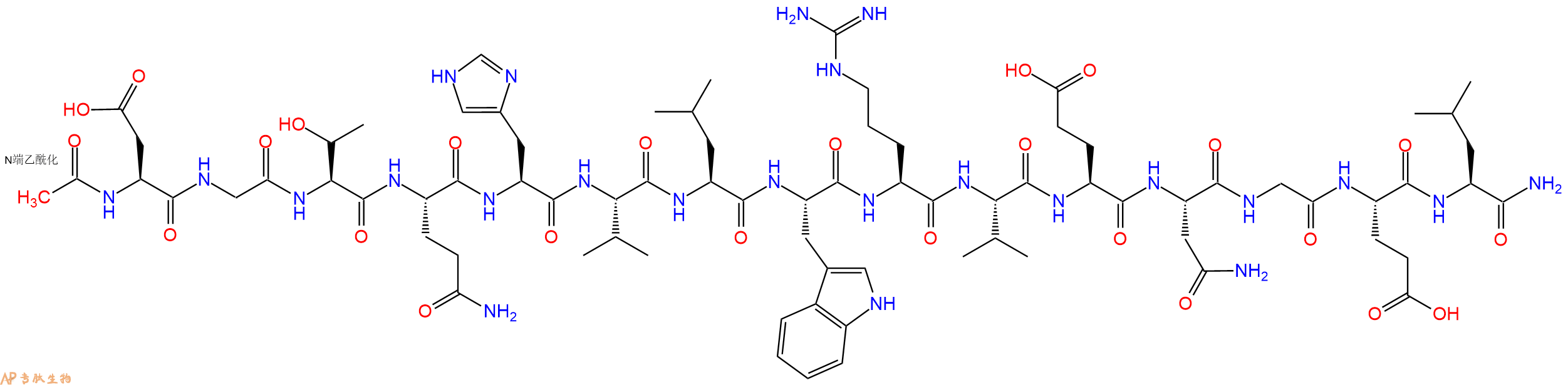 专肽生物产品Ac-Asp-Gly-Thr-Gln-His-Val-Leu-Trp-Arg-Val-Glu-Asn-Gly-Glu-Leu-CONH2