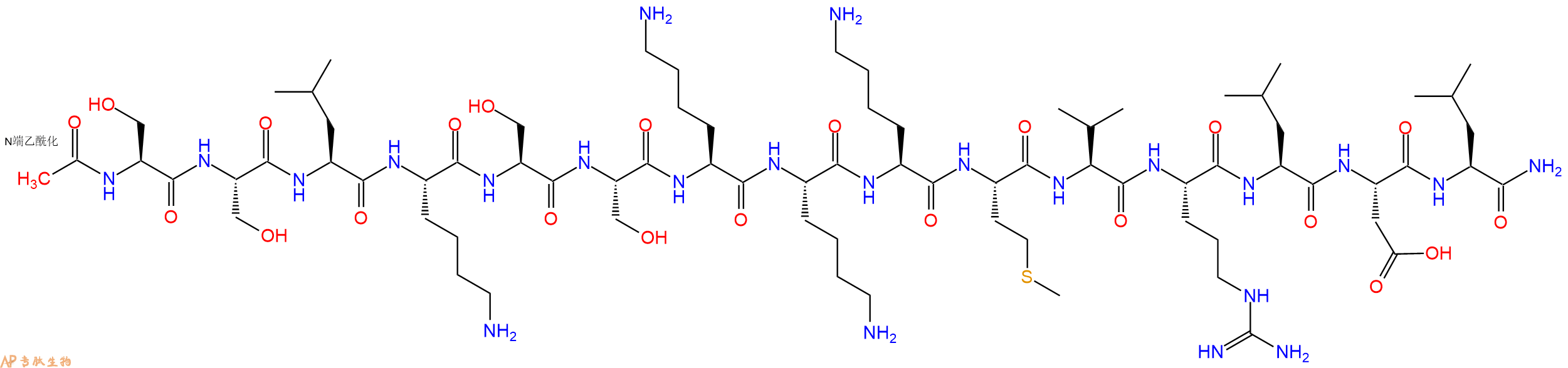 专肽生物产品Ac-Ser-Ser-Leu-Lys-Ser-Ser-Lys-Lys-Lys-Met-Val-Arg-Leu-Asp-Leu-CONH2