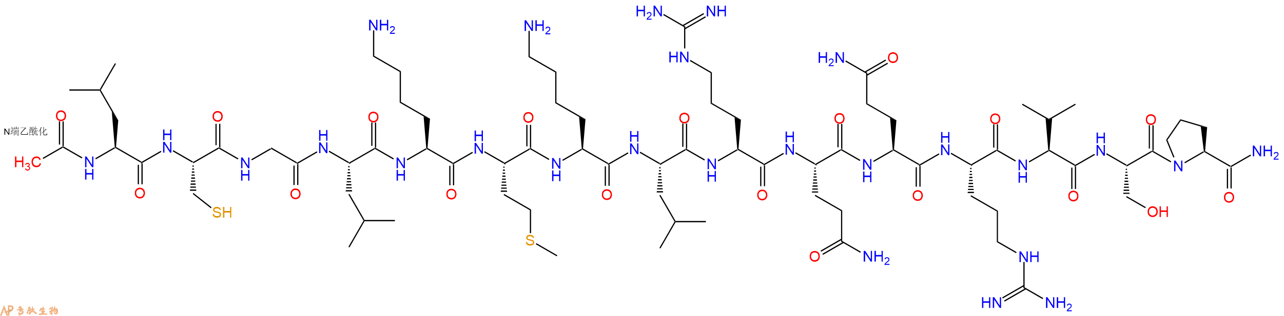 专肽生物产品Ac-Leu-Cys-Gly-Leu-Lys-Met-Lys-Leu-Arg-Gln-Gln-Arg-Val-Ser-Pro-CONH2