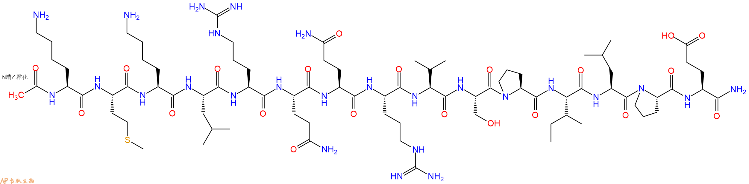 专肽生物产品Ac-Lys-Met-Lys-Leu-Arg-Gln-Gln-Arg-Val-Ser-Pro-Ile-Leu-Pro-Glu-CONH2