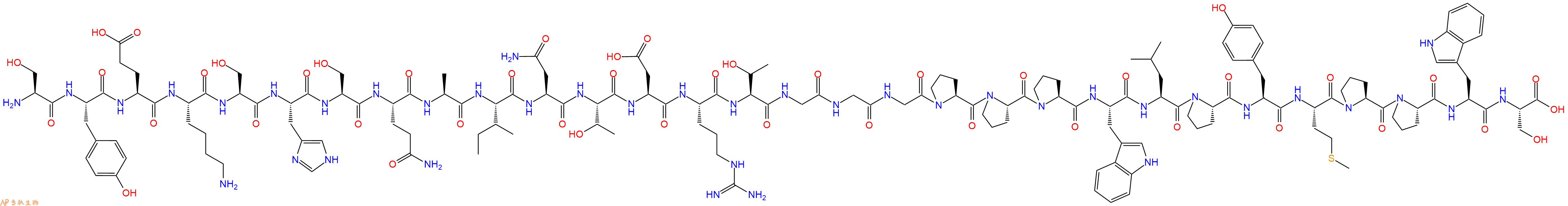 专肽生物产品H2N-Ser-Tyr-Glu-Lys-Ser-His-Ser-Gln-Ala-Ile-Asn-Thr-Asp-Arg-Thr-Gly-Gly-Gly-Pro-Pro-Pro-Trp-Leu-Pro-Tyr-Met-Pro-Pro-Trp-Ser-OH