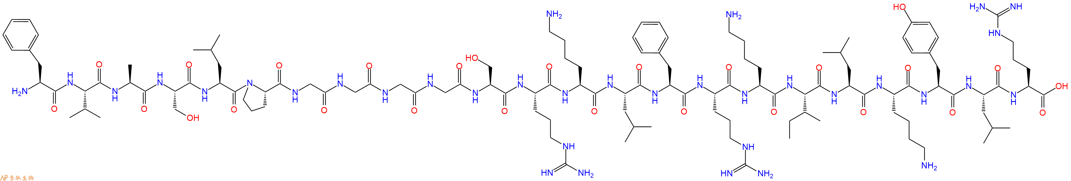 专肽生物产品H2N-Phe-Val-Ala-Ser-Leu-Pro-Gly-Gly-Gly-Gly-Ser-Arg-Lys-Leu-Phe-Arg-Lys-Ile-Leu-Lys-Tyr-Leu-Arg-OH
