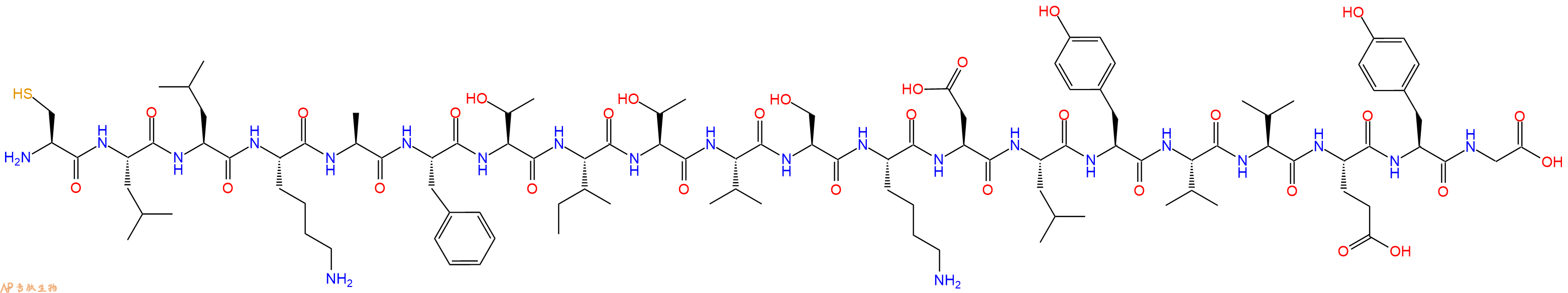 专肽生物产品H2N-Cys-Leu-Leu-Lys-Ala-Phe-Thr-Ile-Thr-Val-Ser-Lys-Asp-Leu-Tyr-Val-Val-Glu-Tyr-Gly-OH
