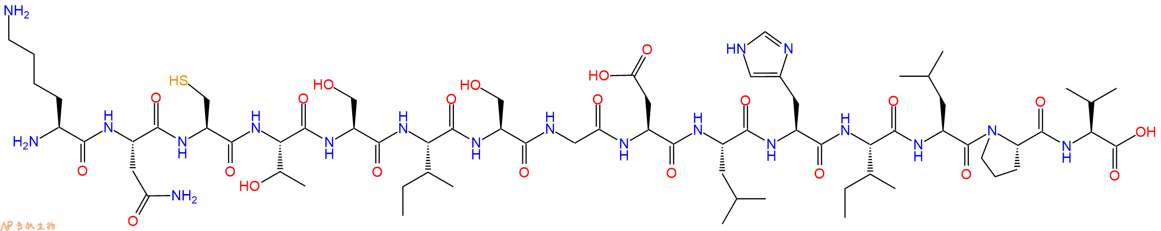 专肽生物产品H2N-Lys-Asn-Cys-Thr-Ser-Ile-Ser-Gly-Asp-Leu-His-Ile-Leu-Pro-Val-OH
