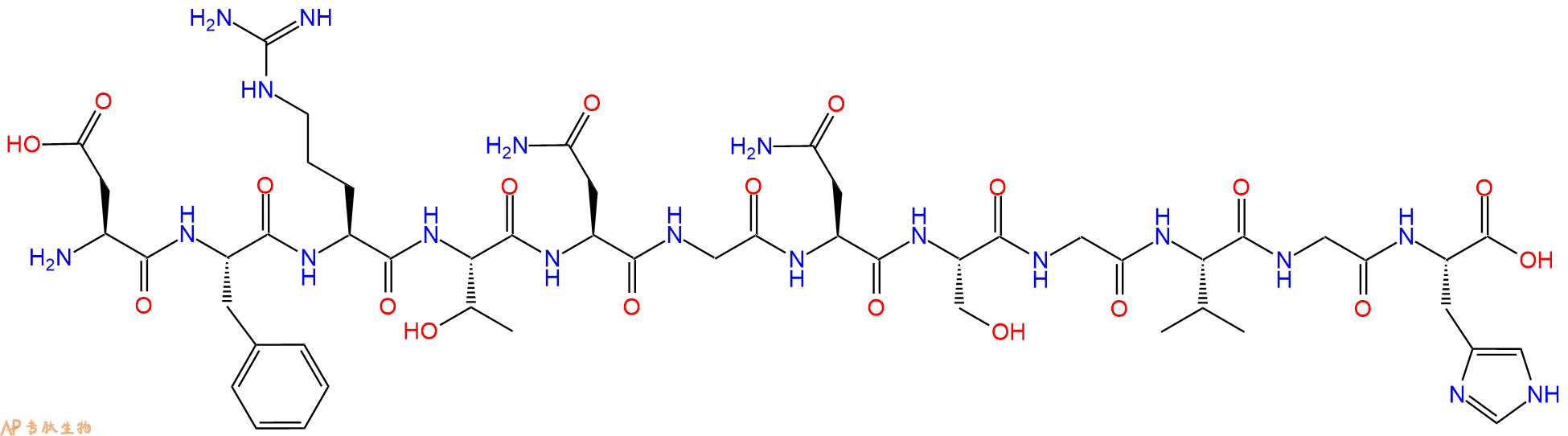 专肽生物产品H2N-Asp-Phe-Arg-Thr-Asn-Gly-Asn-Ser-Gly-Val-Gly-His-OH