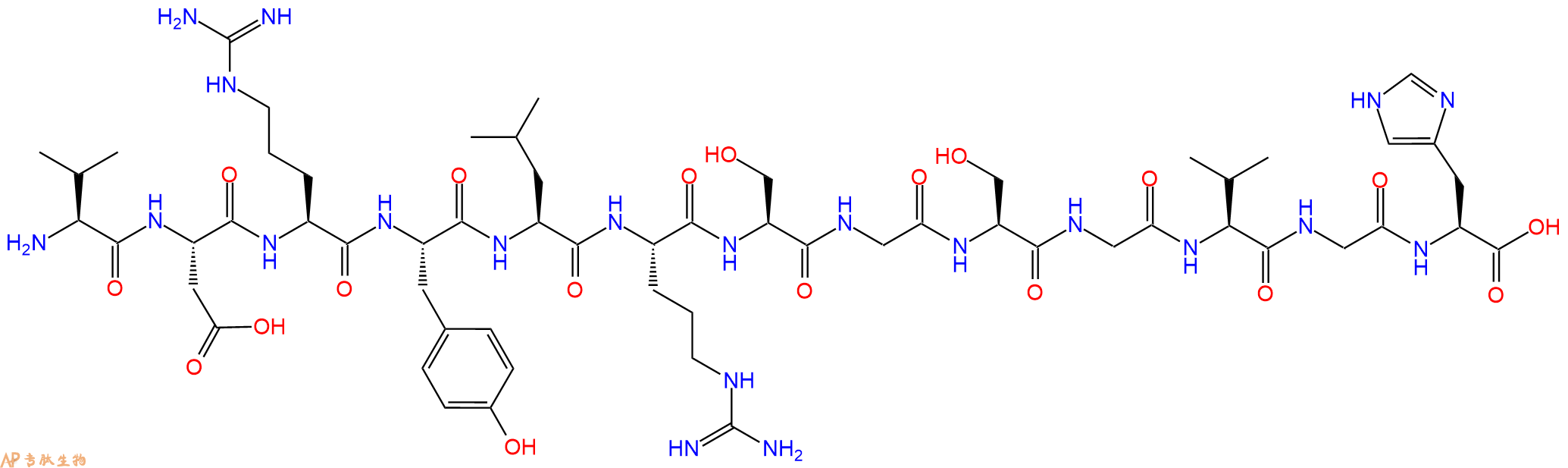 专肽生物产品H2N-Val-Asp-Arg-Tyr-Leu-Arg-Ser-Gly-Ser-Gly-Val-Gly-His-OH