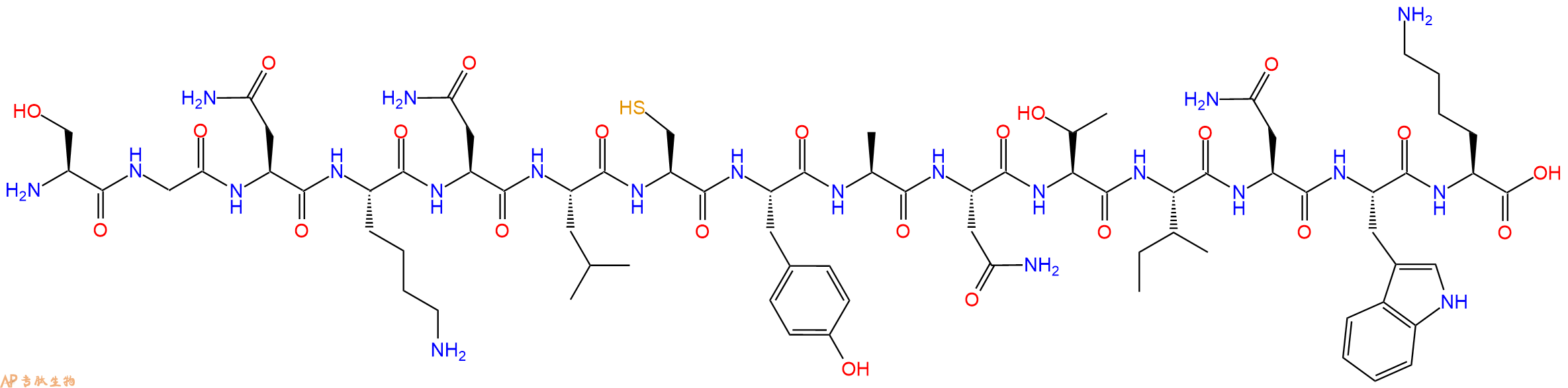 专肽生物产品H2N-Ser-Gly-Asn-Lys-Asn-Leu-Cys-Tyr-Ala-Asn-Thr-Ile-Asn-Trp-Lys-OH