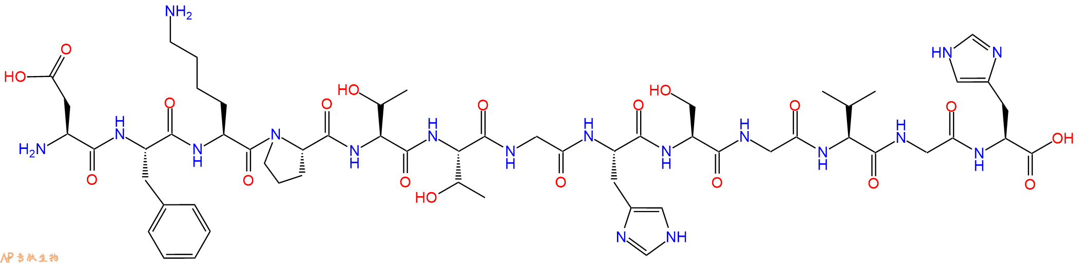 专肽生物产品H2N-Asp-Phe-Lys-Pro-Thr-Thr-Gly-His-Ser-Gly-Val-Gly-His-OH