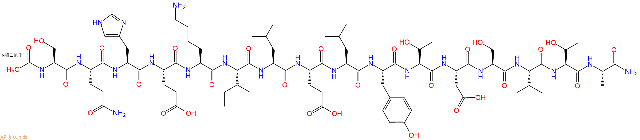专肽生物产品Ac-Ser-Gln-His-Glu-Lys-Ile-Leu-Glu-Leu-Tyr-Thr-Asp-Ser-Val-Thr-Ala-CONH2