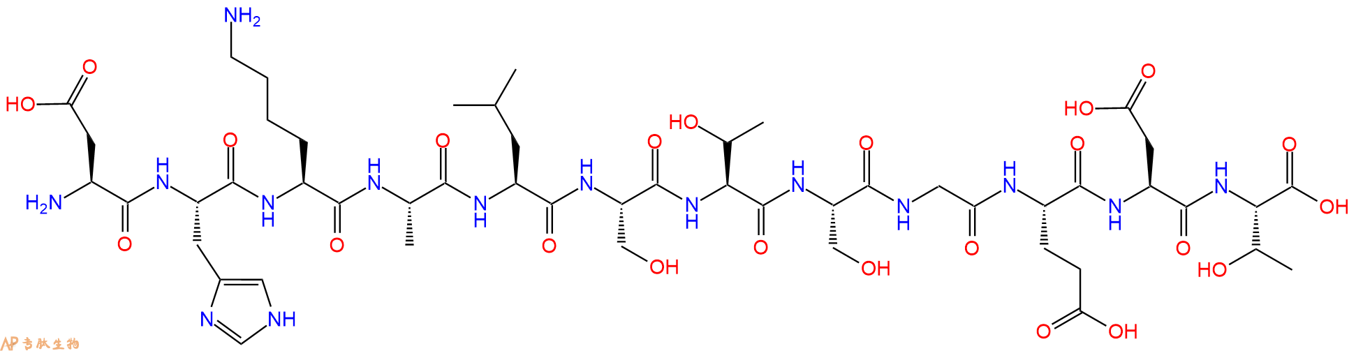 专肽生物产品H2N-Asp-His-Lys-Ala-Leu-Ser-Thr-Ser-Gly-Glu-Asp-Thr-OH