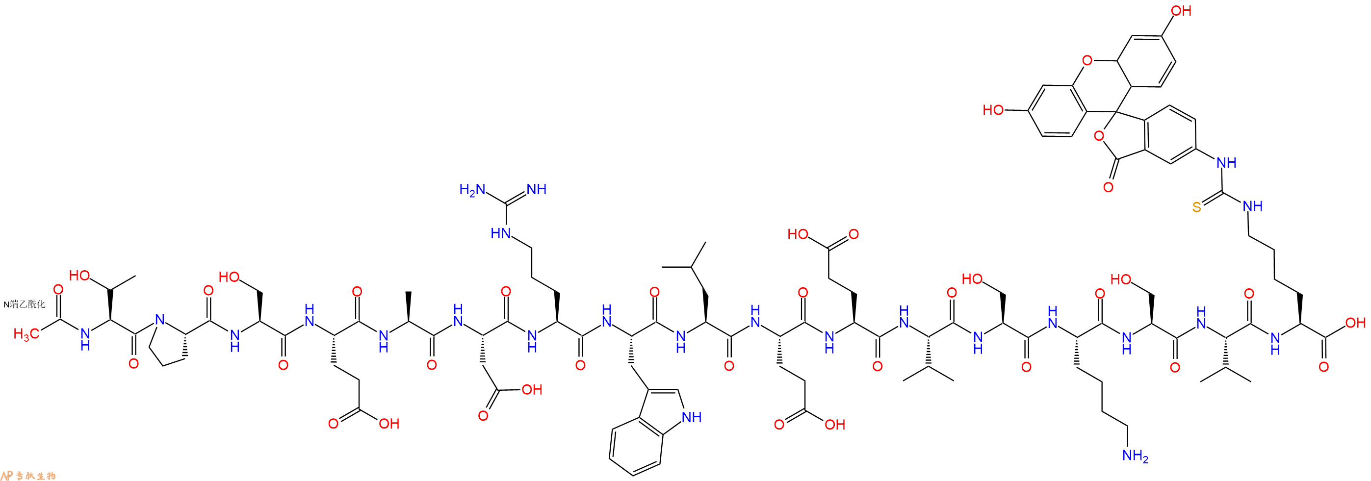 专肽生物产品Ac-Thr-Pro-Ser-Glu-Ala-Asp-Arg-Trp-Leu-Glu-Glu-Val-Ser-Lys-Ser-Val-Lys(FITC)-OH
