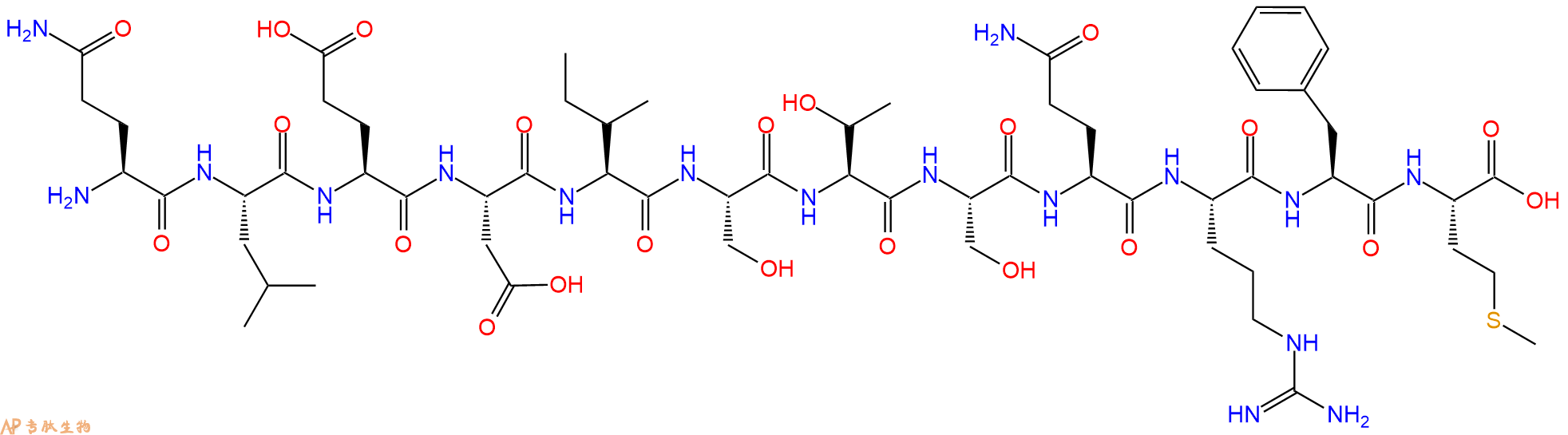 专肽生物产品H2N-Gln-Leu-Glu-Asp-Ile-Ser-Thr-Ser-Gln-Arg-Phe-Met-OH