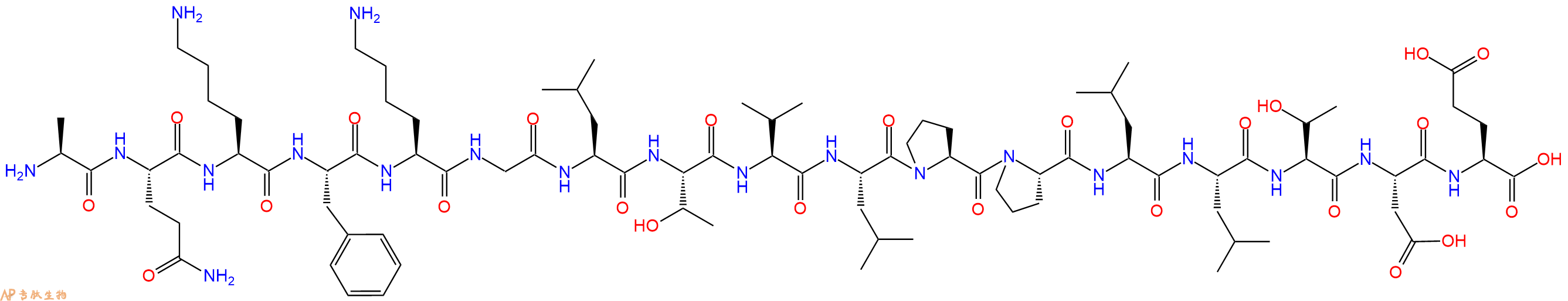 专肽生物产品H2N-Ala-Gln-Lys-Phe-Lys-Gly-Leu-Thr-Val-Leu-Pro-Pro-Leu-Leu-Thr-Asp-Glu-OH