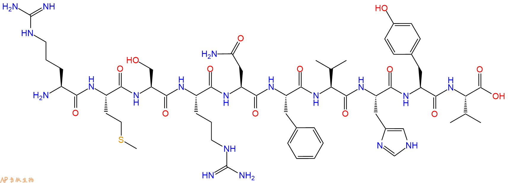 专肽生物产品H2N-Arg-Met-Ser-Arg-Asn-Phe-Val-His-Tyr-Val-OH