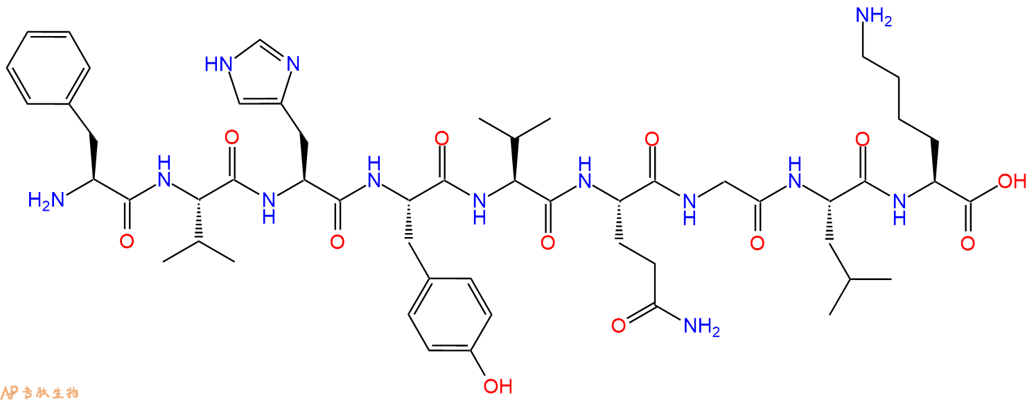 专肽生物产品H2N-Phe-Val-His-Tyr-Val-Gln-Gly-Leu-Lys-OH