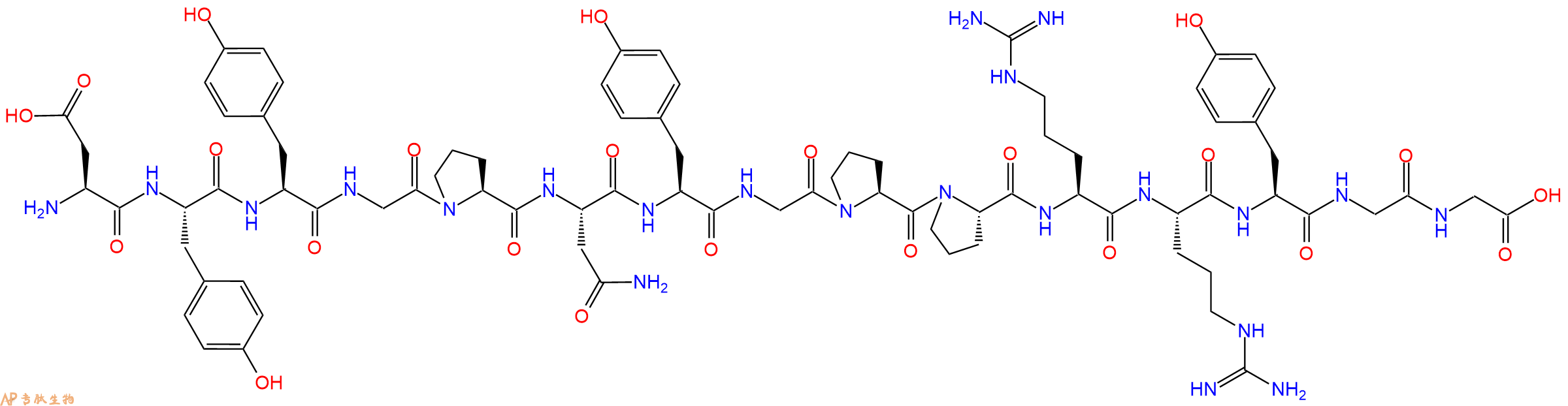 专肽生物产品H2N-Asp-Tyr-Tyr-Gly-Pro-Asn-Tyr-Gly-Pro-Pro-Arg-Arg-Tyr-Gly-Gly-OH