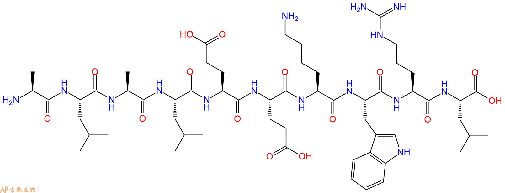 专肽生物产品H2N-Ala-Leu-Ala-Leu-Glu-Glu-Lys-Trp-Arg-Leu-OH