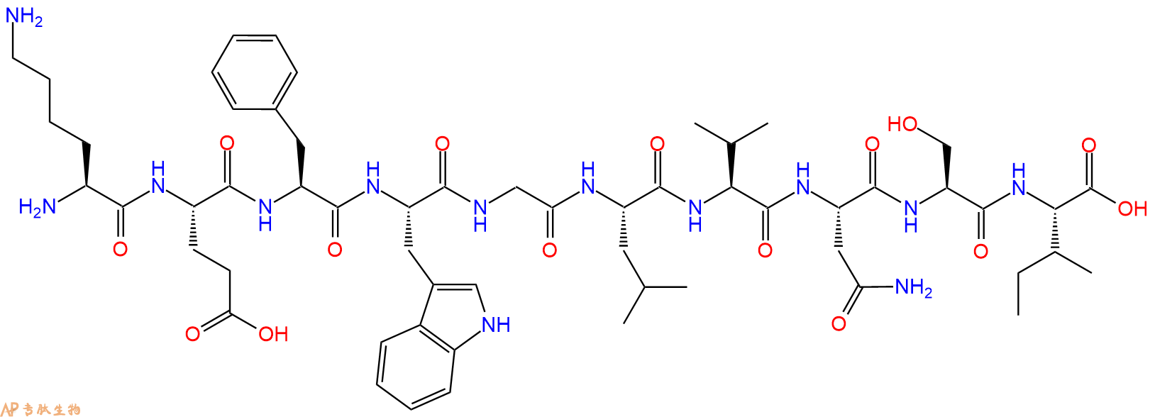 专肽生物产品H2N-Lys-Glu-Phe-Trp-Gly-Leu-Val-Asn-Ser-Ile-OH