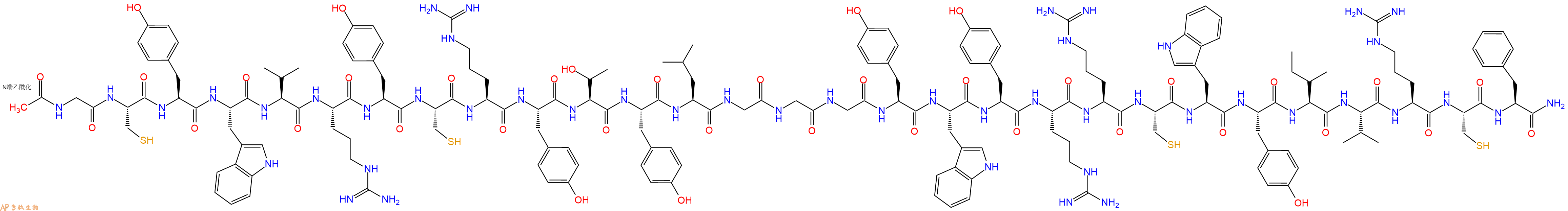 专肽生物产品Ac-Gly-Cys-Tyr-Trp-Val-Arg-Tyr-Cys-Arg-Tyr-Thr-Tyr-Leu-Gly-Gly-Gly-Tyr-Trp-Tyr-Arg-Arg-Cys-Trp-Tyr-Ile-Val-Arg-Cys-Phe-CONH2