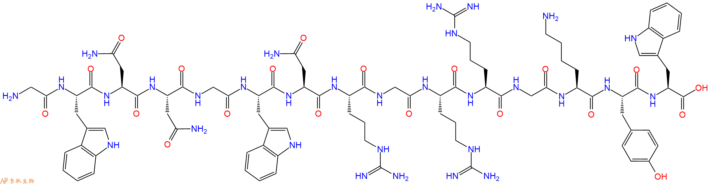 专肽生物产品H2N-Gly-Trp-Asn-Asn-Gly-Trp-Asn-Arg-Gly-Arg-Arg-Gly-Lys-Tyr-Trp-OH