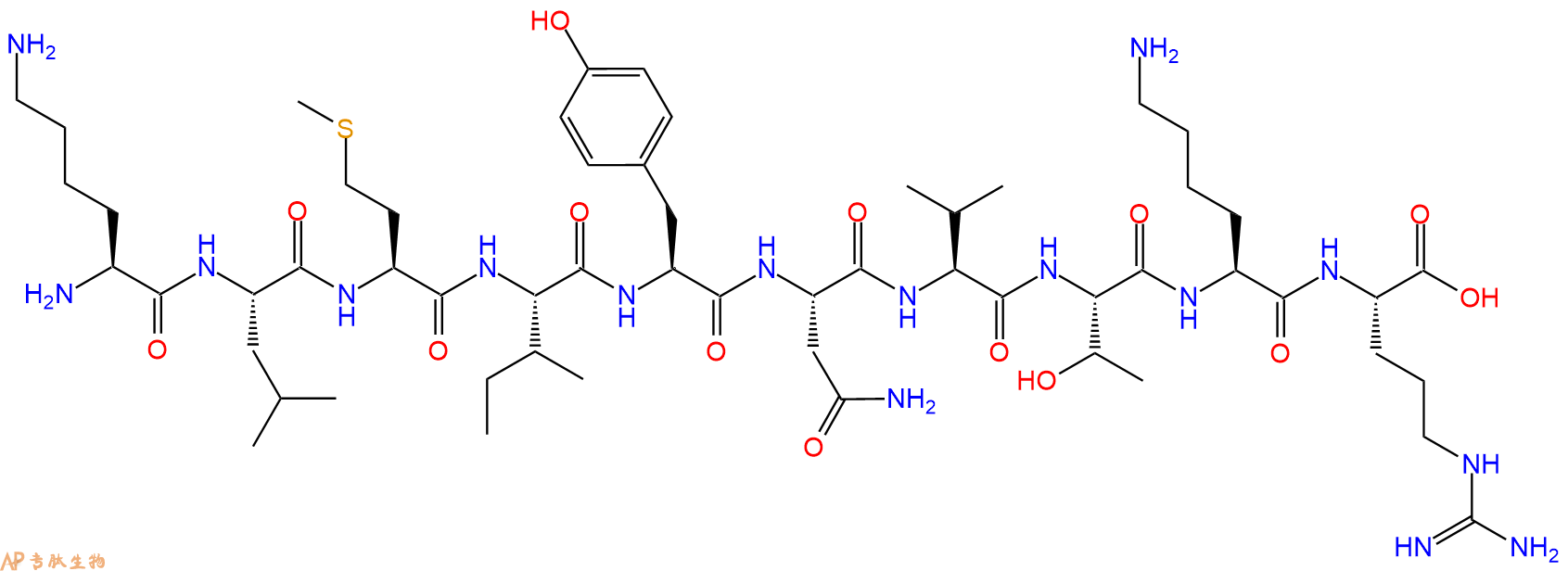 专肽生物产品H2N-Lys-Leu-Met-Ile-Tyr-Asn-Val-Thr-Lys-Arg-OH